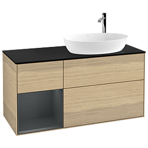 Villeroy et Boch Finion Villeroy et Boch G922HGPC 120cm, plaque de finition noir mat, Emotion, étagères laqué mat minuit, Oak Veneer