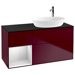 Villeroy und Boch Finion Waschtischunterschrank G922MTHB 120cm, Abdeckplatte black matt, Emotion, Regale White matt lacquer, Peony Matt