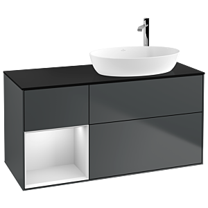 Villeroy und Boch Finion Waschtischunterschrank G922MTHG 120cm, Abdeckplatte black matt, Emotion, Regale White matt lacquer, Midnight Blue Matt Lacquer