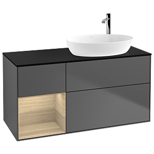 Villeroy et Boch Finion G922PCGK 120cm, plaque de recouvrement noir mat, emotion, étagères Oak Veneer , anthracite mat