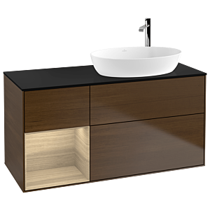 Villeroy und Boch Finion Waschtischunterschrank G922PCGN 120cm, Abdeckplatte black matt, Emotion, Regale Oak Veneer, Walnut veneer