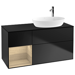 Villeroy und Boch Finion Waschtischunterschrank G922PCPD 120cm, Abdeckplatte black matt, Emotion, Regale Oak Veneer, Black matt lacquer