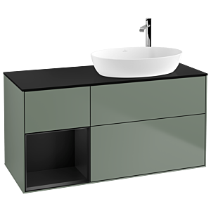 Villeroy und Boch Finion Waschtischunterschrank G922PDGM 120cm, Abdeckplatte black matt, Emotion, Regale Black matt lacquer, Olive Matt Lacquer