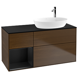 Villeroy et Boch Finion Villeroy et Boch G922PDGN 120cm, plaque de recouvrement noire mate, Emotion, étagères laquées noir mat, placage noyer