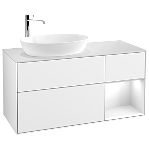 Villeroy et Boch Finion Villeroy et Boch G931GFGF 120cm, plaque de recouvrement blanc mat, Emotion, étagères Laque blanche brillante, Laque blanche brillante