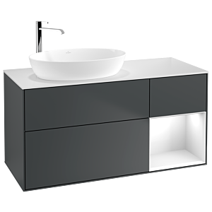 Villeroy et Boch Finion Villeroy et Boch G931GFHG 120cm, plaque de finition blanc mat, Emotion, étagères Laque blanc brillant, Midnight Blue Matt Lacquer