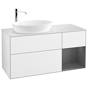 Villeroy und Boch Finion Waschtischunterschrank G931GKGF 120cm, Abdeckplatte white matt, Emotion, Regale Anthracite matt lacquer, Glossy white lacquer