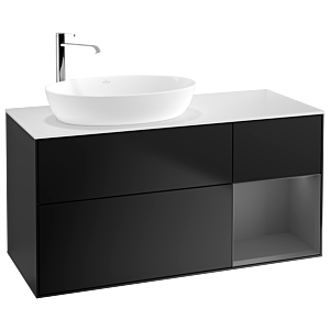 Villeroy und Boch Finion Waschtischunterschrank G931GKPD 120cm, Abdeckplatte white matt, Emotion, Regale Anthracite matt lacquer, Black matt lacquer