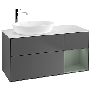 Villeroy et Boch Finion Villeroy et Boch G931GMGK 120cm, plaque de recouvrement blanc mat, Emotion, étagères laqué olive mat, anthracite mat