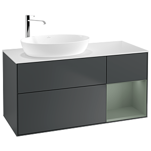 Villeroy und Boch Finion Waschtischunterschrank G931GMHG 120cm, Abdeckplatte white matt, Emotion, Regale Olive matt lacquer, Midnight Blue Matt Lacquer