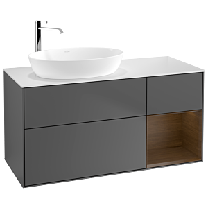 Villeroy et Boch Finion Villeroy et Boch G931GNGK 120cm, plaque de recouvrement blanc mat, Emotion, étagères Walnut Veneer , anthracite mat