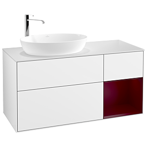 Villeroy und Boch Finion Waschtischunterschrank G931HBGF 120cm, Abdeckplatte white matt, Emotion, Regale Peony matt lacquer, Glossy white lacquer