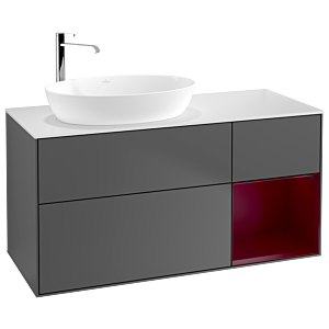 Villeroy et Boch Finion Villeroy et Boch G931HBGK 120cm, plaque de recouvrement blanc mat, Emotion, étagères Peony laqué mat, anthracite mat