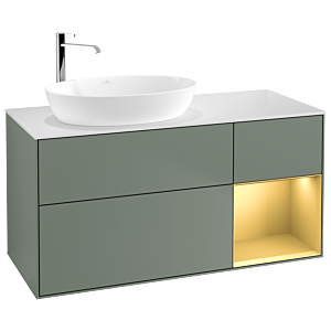 Villeroy et Boch Finion Villeroy et Boch G931HFGM 120cm, plaque de recouvrement blanc mat, Emotion, étagères laqué mat or, Olive Matt Lacquer