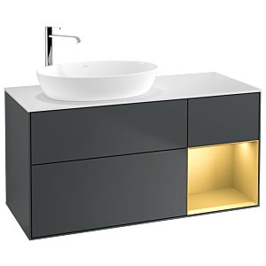 Villeroy et Boch Finion Villeroy et Boch G931HFHG 120cm, plaque de finition blanc mat, Emotion, étagères laqué or mat, Midnight Blue Matt Lacquer