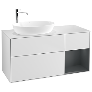 Villeroy und Boch Finion Waschtischunterschrank G931HGMT 120cm, Abdeckplatte white matt, Emotion, Regale Midnight matt lacquer, White matt lacquer