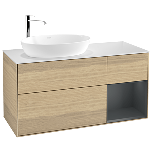 Villeroy et Boch Finion Villeroy et Boch G931HGPC 120cm, plaque de recouvrement blanc mat, Emotion, étagères laqué mat Midnight, Oak Veneer