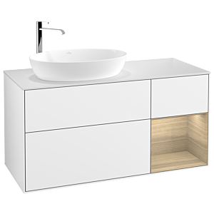 Villeroy et Boch Finion Villeroy et Boch G931PCGF 120cm, plaque de finition blanc mat, émotion, étagères Oak Veneer , laqué blanc brillant