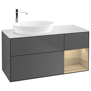 Villeroy und Boch Finion Waschtischunterschrank G931PCGK 120cm, Abdeckplatte white matt, Emotion, Regale Oak Veneer, Anthracite matt