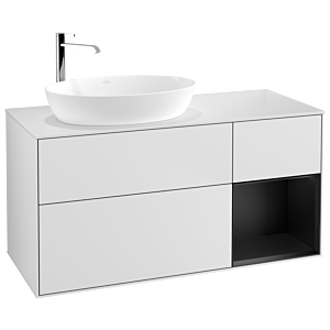 Villeroy et Boch Finion Villeroy et Boch G931PDMT 120cm, plaque de finition blanc mat, Emotion, étagères laqué noir mat, laqué blanc mat