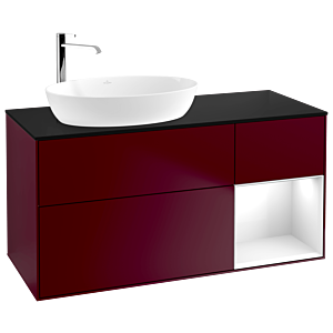 Villeroy et Boch Finion Villeroy et Boch G932GFHB 120cm, plaque de recouvrement noir mat, Emotion, étagères Laque blanc brillant, Peony Matt