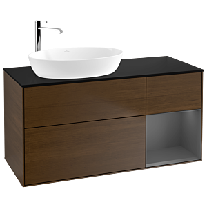 Villeroy und Boch Finion Waschtischunterschrank G932GKGN 120cm, Abdeckplatte black matt, Emotion, Regale Anthracite matt lacquer, Walnut veneer