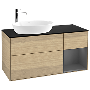 Villeroy und Boch Finion Waschtischunterschrank G932GKPC 120cm, Abdeckplatte black matt, Emotion, Regale Anthracite matt lacquer, Oak Veneer