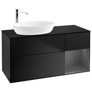 Villeroy und Boch Finion Waschtischunterschrank G932GKPD 120cm, Abdeckplatte black matt, Emotion, Regale Anthracite matt lacquer, Black matt lacquer