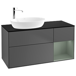 Villeroy und Boch Finion Waschtischunterschrank G932GMGK 120cm, Abdeckplatte black matt, Emotion, Regale Olive matt lacquer, Anthracite matt