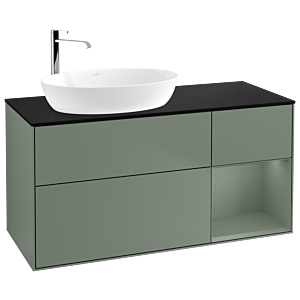 Villeroy und Boch Finion Waschtischunterschrank G932GMGM 120cm, Abdeckplatte black matt, Emotion, Regale Olive matt lacquer, Olive Matt Lacquer