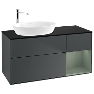 Villeroy und Boch Finion Waschtischunterschrank G932GMHG 120cm, Abdeckplatte black matt, Emotion, Regale Olive matt lacquer, Midnight Blue Matt Lacquer