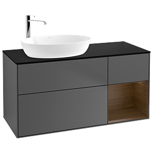Villeroy und Boch Finion Waschtischunterschrank G932GNGK 120cm, Abdeckplatte black matt, Emotion, Regale Walnut Veneer, Anthracite matt