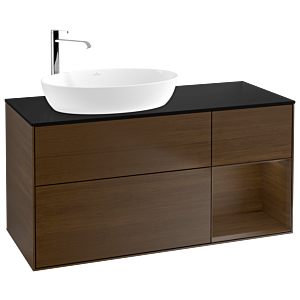 Villeroy und Boch Finion Waschtischunterschrank G932GNGN 120cm, Abdeckplatte black matt, Emotion, Regale Walnut Veneer, Walnut veneer