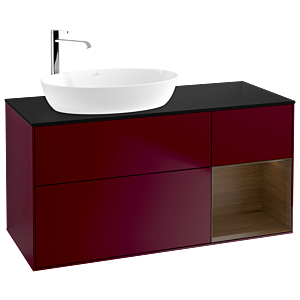 Villeroy und Boch Finion Waschtischunterschrank G932GNHB 120cm, Abdeckplatte black matt, Emotion, Regale Walnut Veneer, Peony Matt