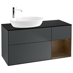 Villeroy und Boch Finion Waschtischunterschrank G932GNHG 120cm, Abdeckplatte black matt, Emotion, Regale Walnut Veneer, Midnight Blue Matt Lacquer