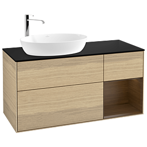 Villeroy und Boch Finion Waschtischunterschrank G932GNPC 120cm, Abdeckplatte black matt, Emotion, Regale Walnut Veneer, Oak Veneer