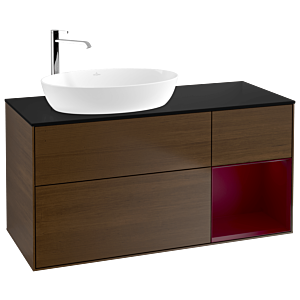 Villeroy und Boch Finion Waschtischunterschrank G932HBGN 120cm, Abdeckplatte black matt, Emotion, Regale Peony matt lacquer, Walnut veneer