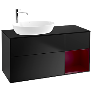 Villeroy et Boch Finion Villeroy et Boch G932HBPD 120cm, plaque de recouvrement noire mate, Emotion, étagères Peony laqué mat, laqué noir mat