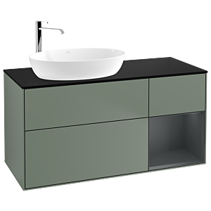 Villeroy und Boch Finion Waschtischunterschrank G932HGGM 120cm, Abdeckplatte black matt, Emotion, Regale Midnight matt lacquer, Olive Matt Lacquer