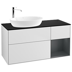 Villeroy et Boch Finion Villeroy et Boch G932HGMT 120cm, plaque de finition noir mat, Emotion, étagères laqué mat minuit, laqué blanc mat