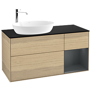 Villeroy und Boch Finion Waschtischunterschrank G932HGPC 120cm, Abdeckplatte black matt, Emotion, Regale Midnight matt lacquer, Oak Veneer