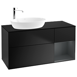 Villeroy et Boch Finion Villeroy et Boch G932HGPD 120cm, plaque de recouvrement noir mat, Emotion, étagères laqué mat Midnight, laqué noir mat