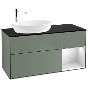 Villeroy und Boch Finion Waschtischunterschrank G932MTGM 120cm, Abdeckplatte black matt, Emotion, Regale White matt lacquer, Olive Matt Lacquer
