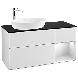 Villeroy und Boch Finion Waschtischunterschrank G932MTMT 120cm, Abdeckplatte black matt, Emotion, Regale White matt lacquer, White matt lacquer