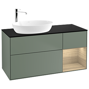 Villeroy und Boch Finion Waschtischunterschrank G932PCGM 120cm, Abdeckplatte black matt, Emotion, Regale Oak Veneer, Olive Matt Lacquer