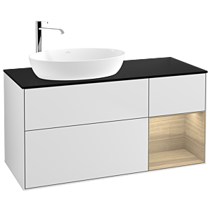 Villeroy und Boch Finion Waschtischunterschrank G932PCMT 120cm, Abdeckplatte black matt, Emotion, Regale Oak Veneer, White matt lacquer