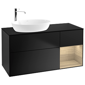 Villeroy und Boch Finion Waschtischunterschrank G932PCPD 120cm, Abdeckplatte black matt, Emotion, Regale Oak Veneer, Black matt lacquer