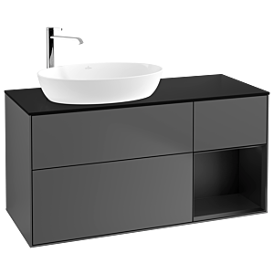 Villeroy und Boch Finion Waschtischunterschrank G932PDGK 120cm, Abdeckplatte black matt, Emotion, Regale Black matt lacquer, Anthracite matt