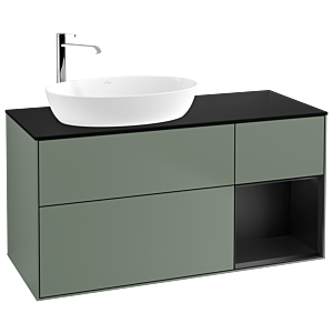Villeroy und Boch Finion Waschtischunterschrank G932PDGM 120cm, Abdeckplatte black matt, Emotion, Regale Black matt lacquer, Olive Matt Lacquer