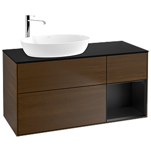 Villeroy und Boch Finion Waschtischunterschrank G932PDGN 120cm, Abdeckplatte black matt, Emotion, Regale Black matt lacquer, Walnut veneer